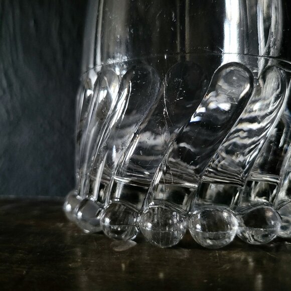 Antique Liberty Glass Co Swirl & Ball Heavy Glass Pitcher Beaded Bottom - Picture 7 of 7